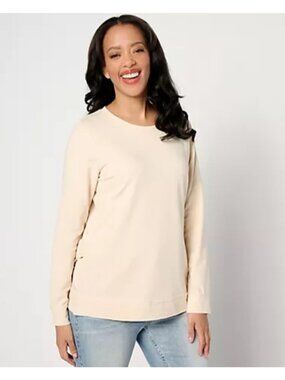 AnyBody Women Top sz S Lounge Beach Wash Knit Tulip Back Beige A644727